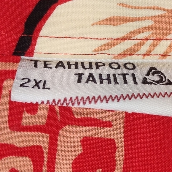 Teahupoo Tahiti Hawaiian island floral short sleeves button red shirt Size: 2XL - Picture 4 of 6